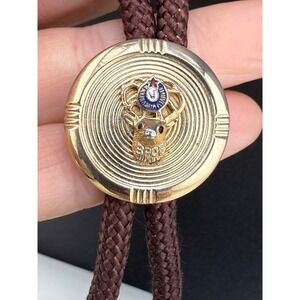 Vintage BPOE Elks‎ Lodge Bolo Tie Gold Tone